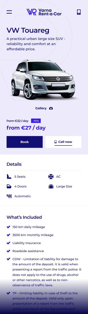 The same vehicle details page on mobile.